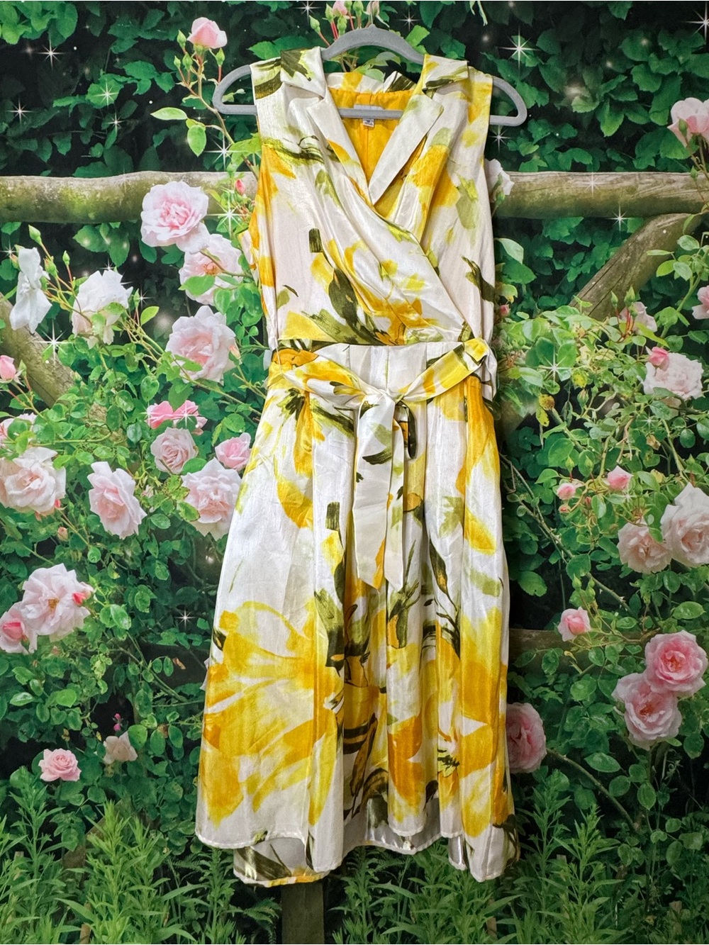 Shelby & Palmer White Midi Dress with Yellow Floral Print